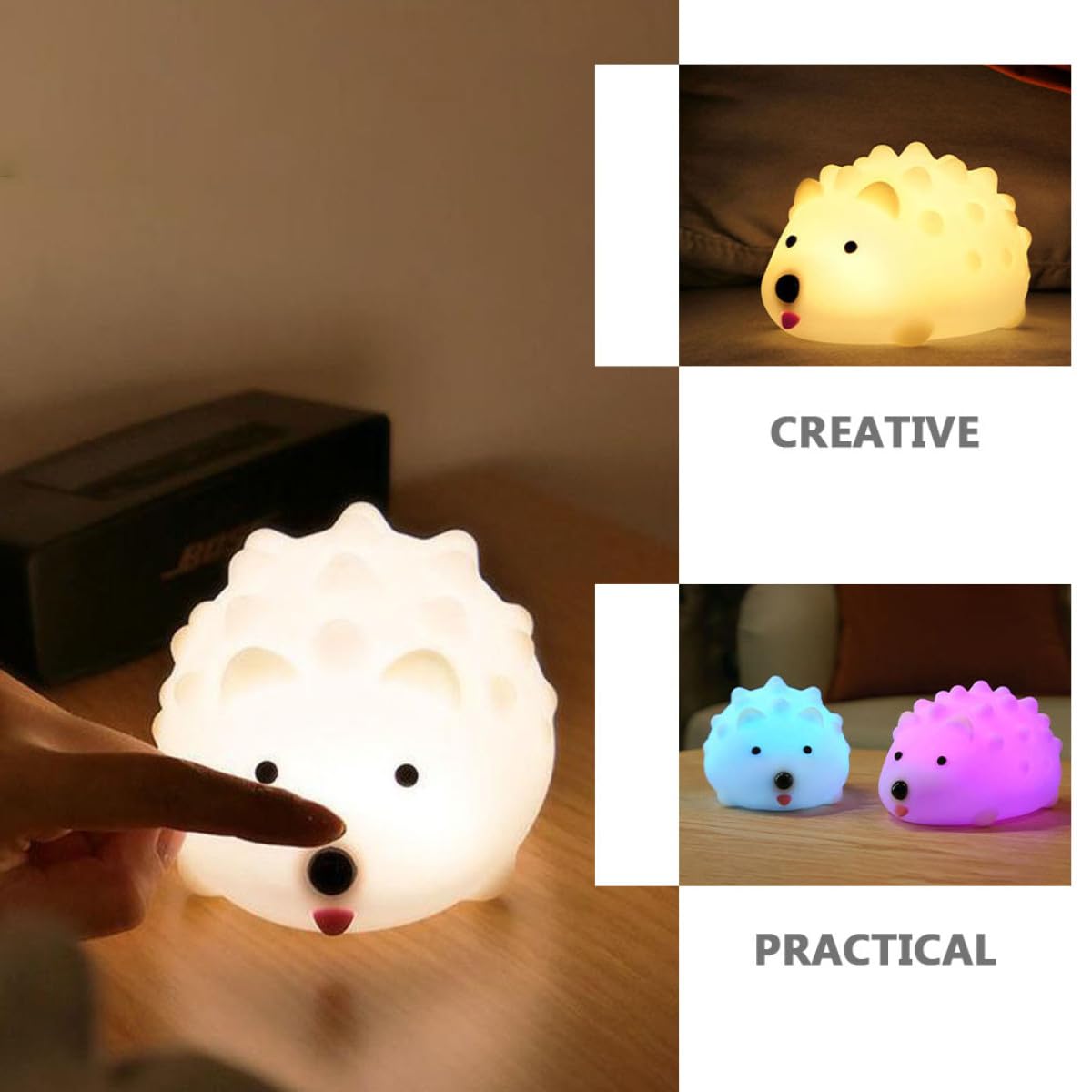 VALICLUD Lámpara Inteligente de Silicona en Forma de Erizo, Luz LED Recargable Usb, Diseño Suave sin Rebabas para Habitaciones Infantiles y Ambiente Hogareño
