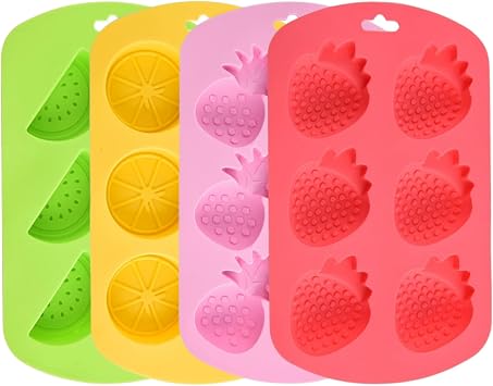 Silicone Gummy Molds Set of 4 Cute Fruit Candy Molds 6 Cavity Easy Release Watermelon Strawberry Lemon Pineapple Shape for DIY Chocolate Jelly Snacks Baking