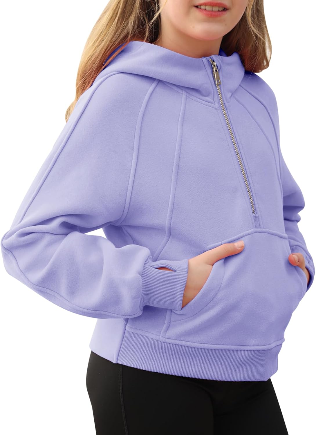 Doshoop Girls Hoodies Sweatshirts Kids Half Zip Fleece Pullover Cropped Clothes