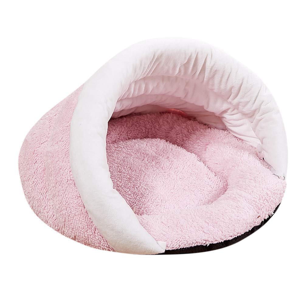 YK.Hapyshop Pet Bed, Puppy Pet Cat Dog Soft Warm Nest Kennel Bed Cave House Sleeping Bag Mat Pad Tent (S: 35X30X20cm, Pink)
