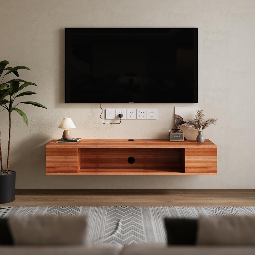 Warmiehomy Floating TV Unit Wall Mounted TV Unit with Router and Cable
