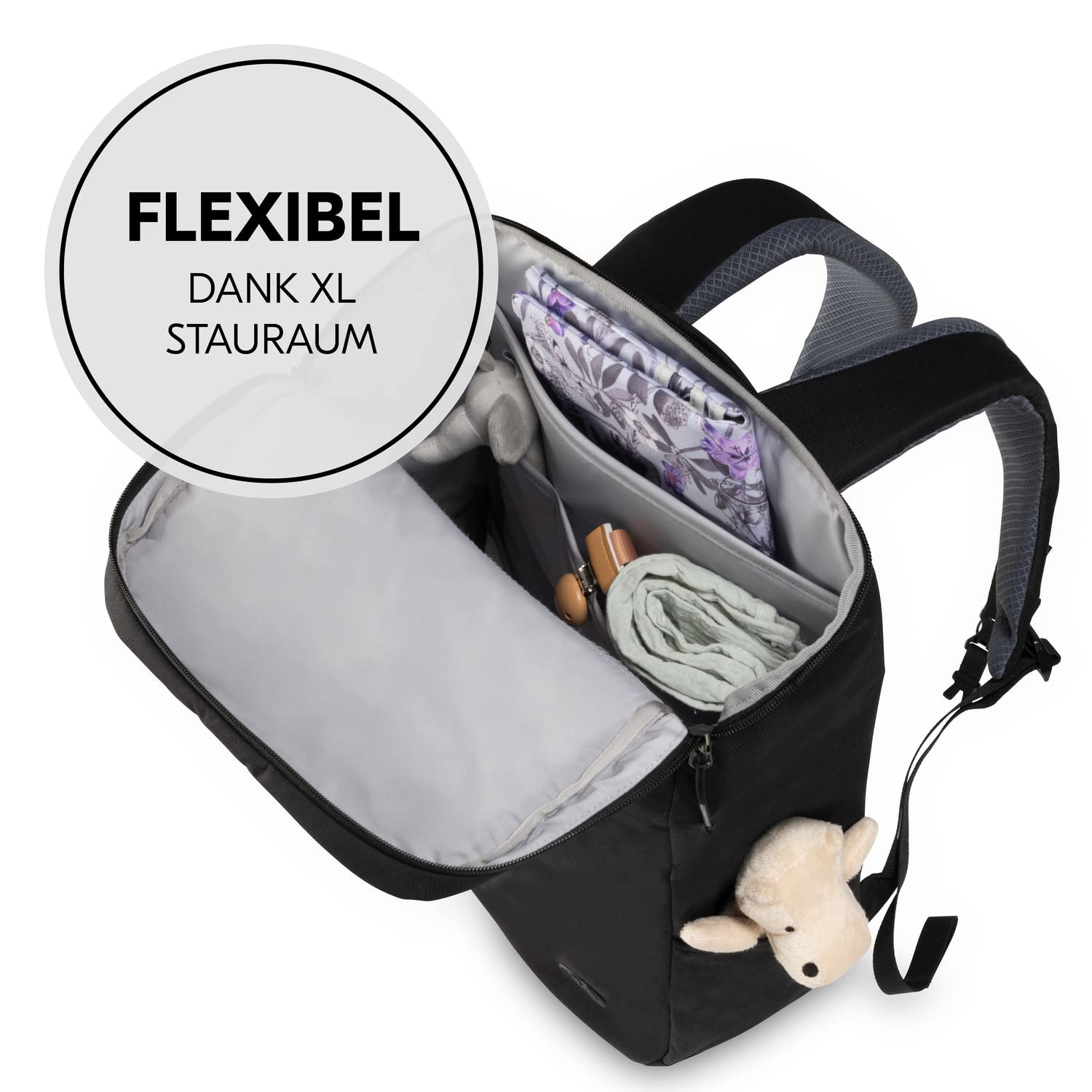hauck Pack N Walk, Schwarz - Wickelrucksack und Wickeltasche 22 Liter mit Innentaschen, Außenfächern, Verstellbare Gurte und Brustgurt - Rucksack für Damen und Herren