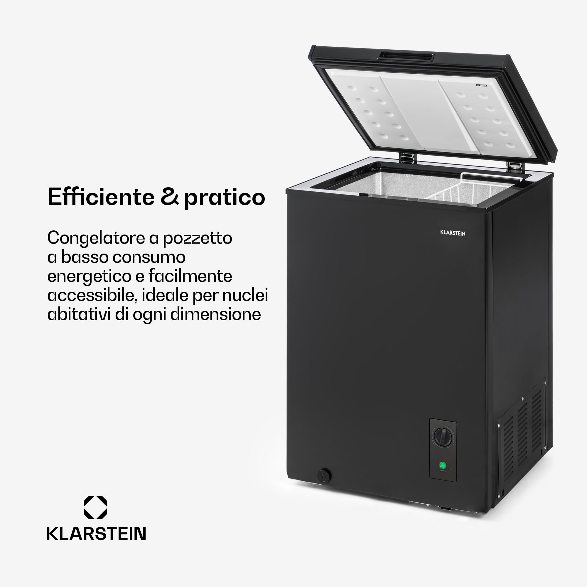 Klarstein Mini Congelatore a Pozzetto Piccolo, Alta Efficienza Energetica, Mini Congelatore Piccolo a Pozzetto Compatto con Cestello e Rotelle, Mini Freezer Congelatore per Casa e Ufficio, 99L