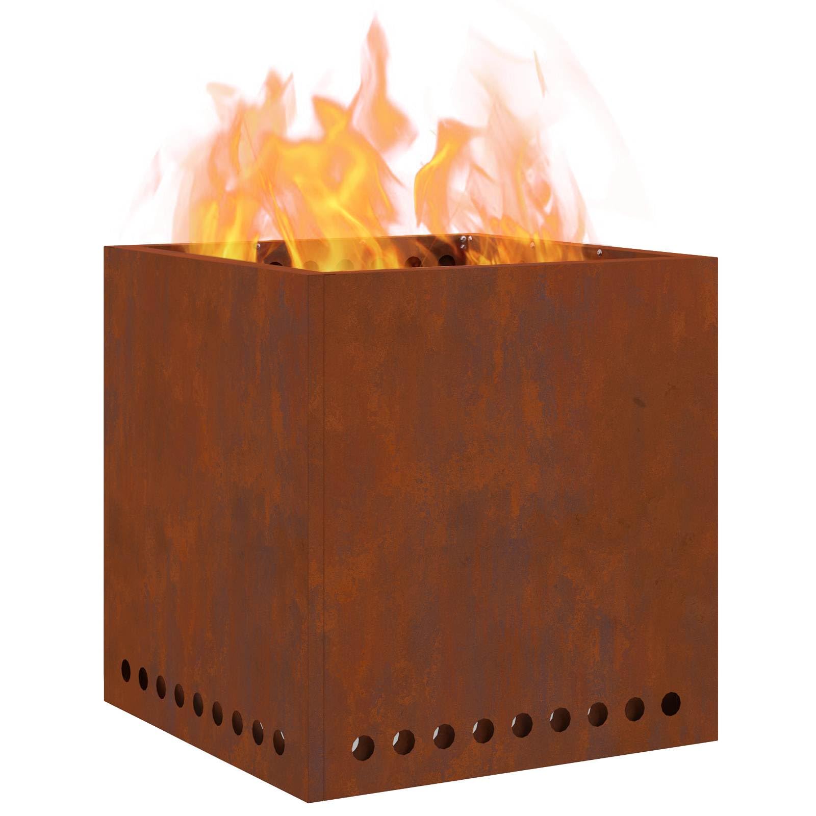 Braciere senza fumo, marrone, 48 x 48 x 50 cm, in acciaio resistente alle intemperie, quadrato, resistente alle intemperie, per terrazza, giardino, balcone, efficiente circolazione dell'aria