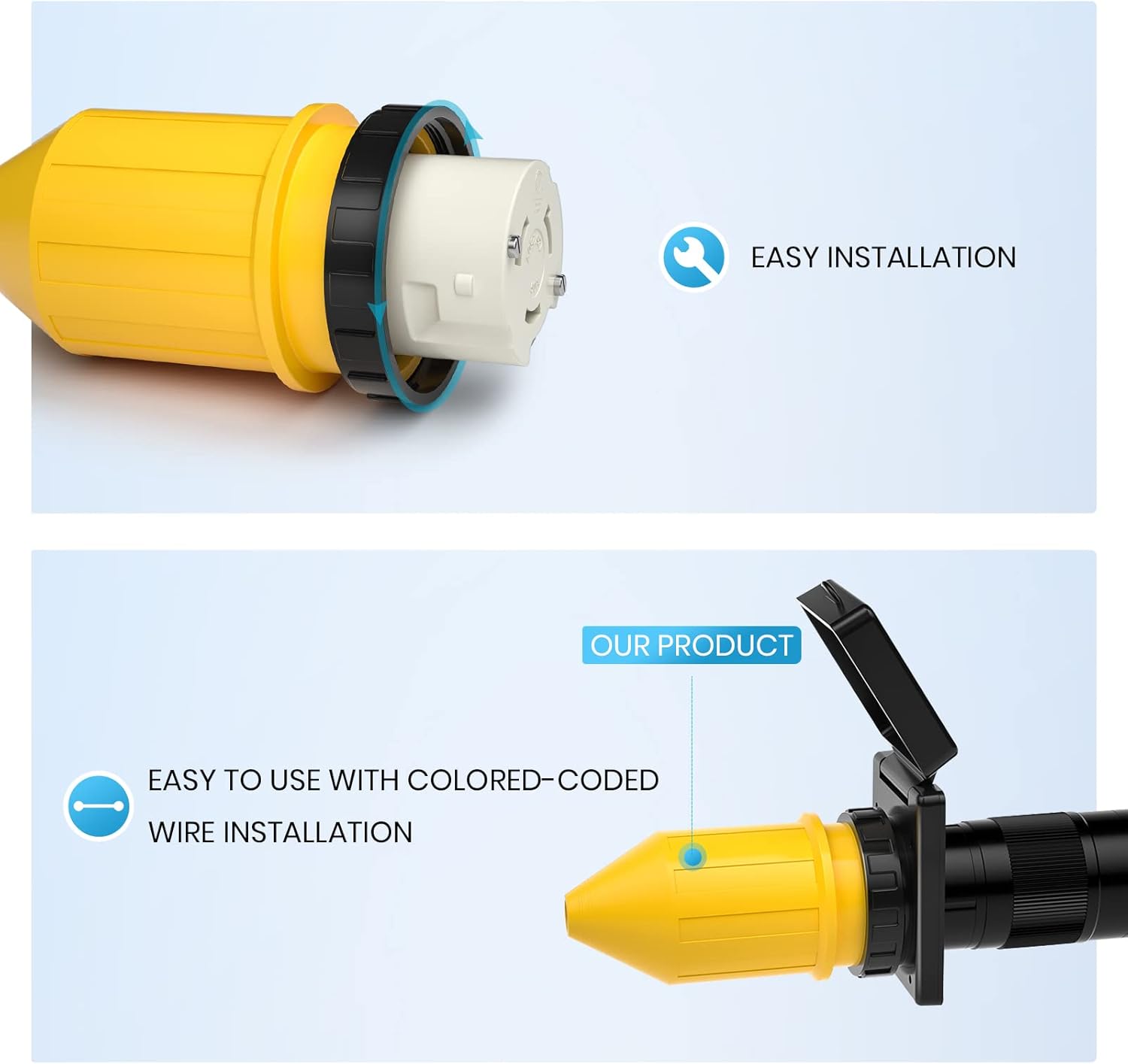 50AMP RV Power Cord Cover Twist Lock + 50AMP RV Power Plug Inlet