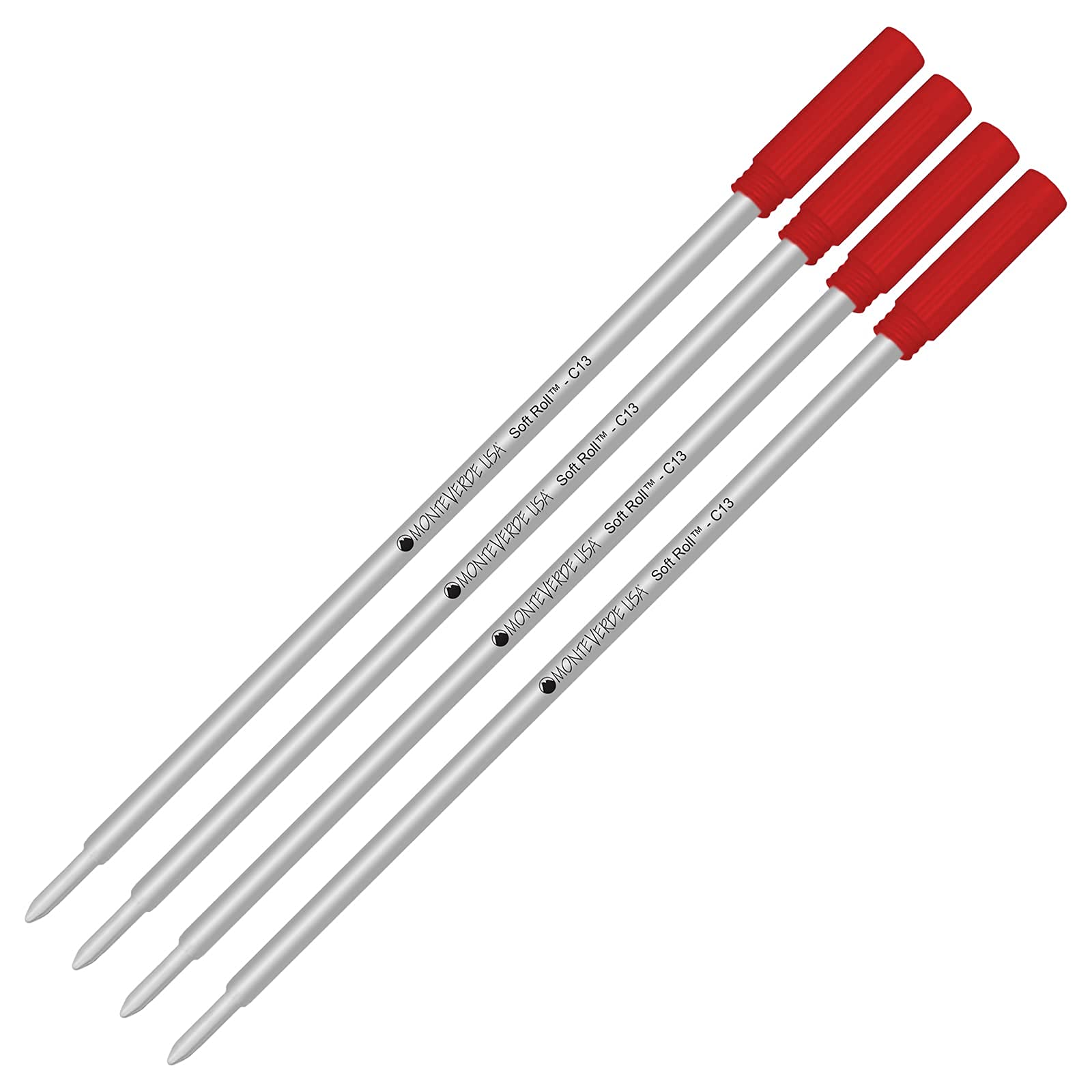 Lanier Combo Pack - 4 Pack - Monteverde® Soft Roll™ Ballpoint C13 Paste Ink Refill Compatible with Most Cross® Style Ballpoint Pens - Red (Medium Tip 0.7mm)