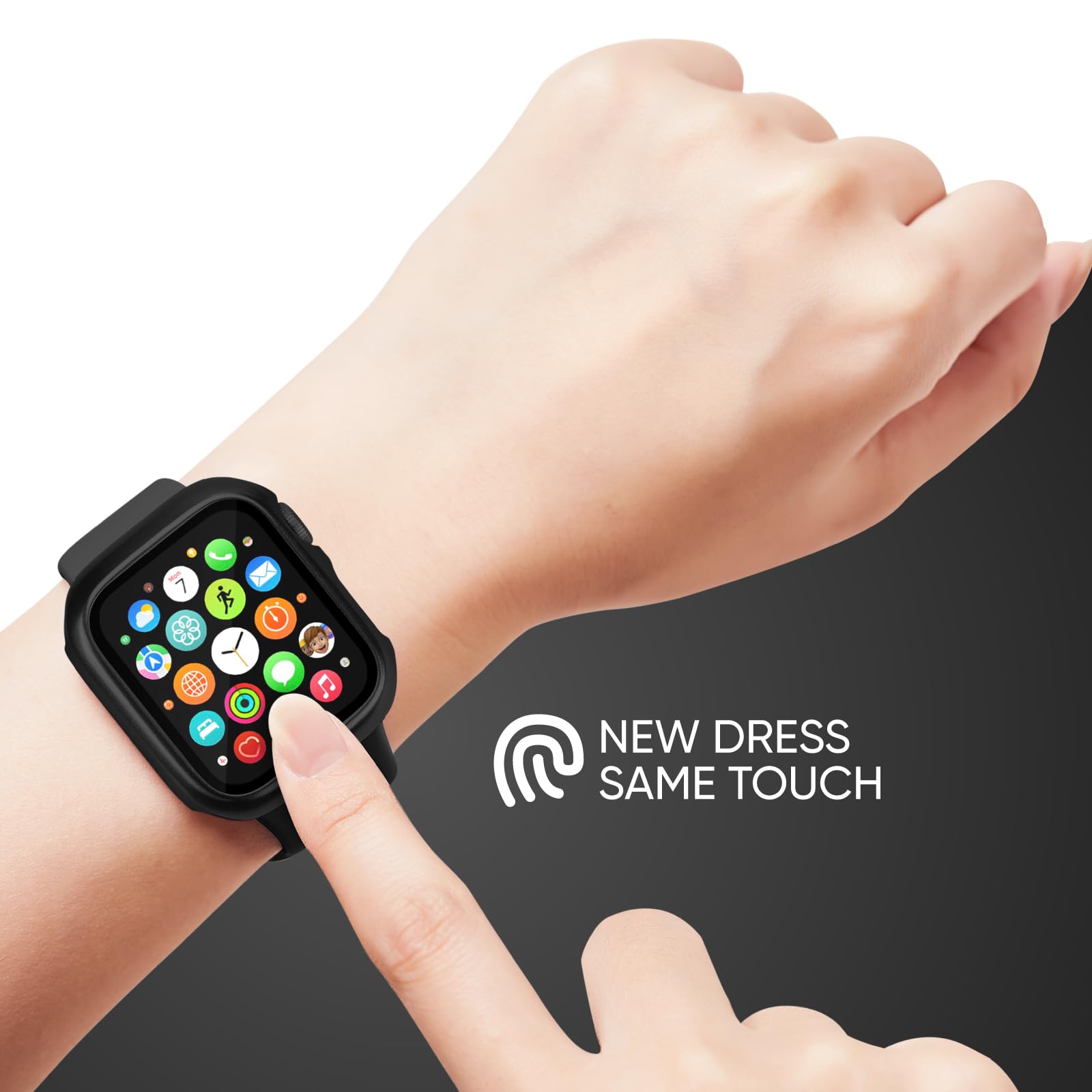 Joehwerr Cinturino 3 in 1 per Apple Watch da 40 mm, 41 mm, 44 mm, 45 mm, con custodia e pellicola protettiva, cinturino sportivo in silicone e custodia protettiva con vetro temperato 9H, per iWatch