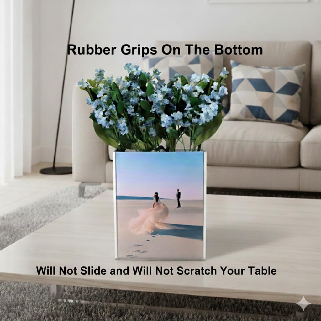 Flower Vase Picture Frame Double Sided Marble Acrylic Photo Home Decor Office Desk Table Centerpiece Modern Decorative Decorations Plastic Glass 8x10