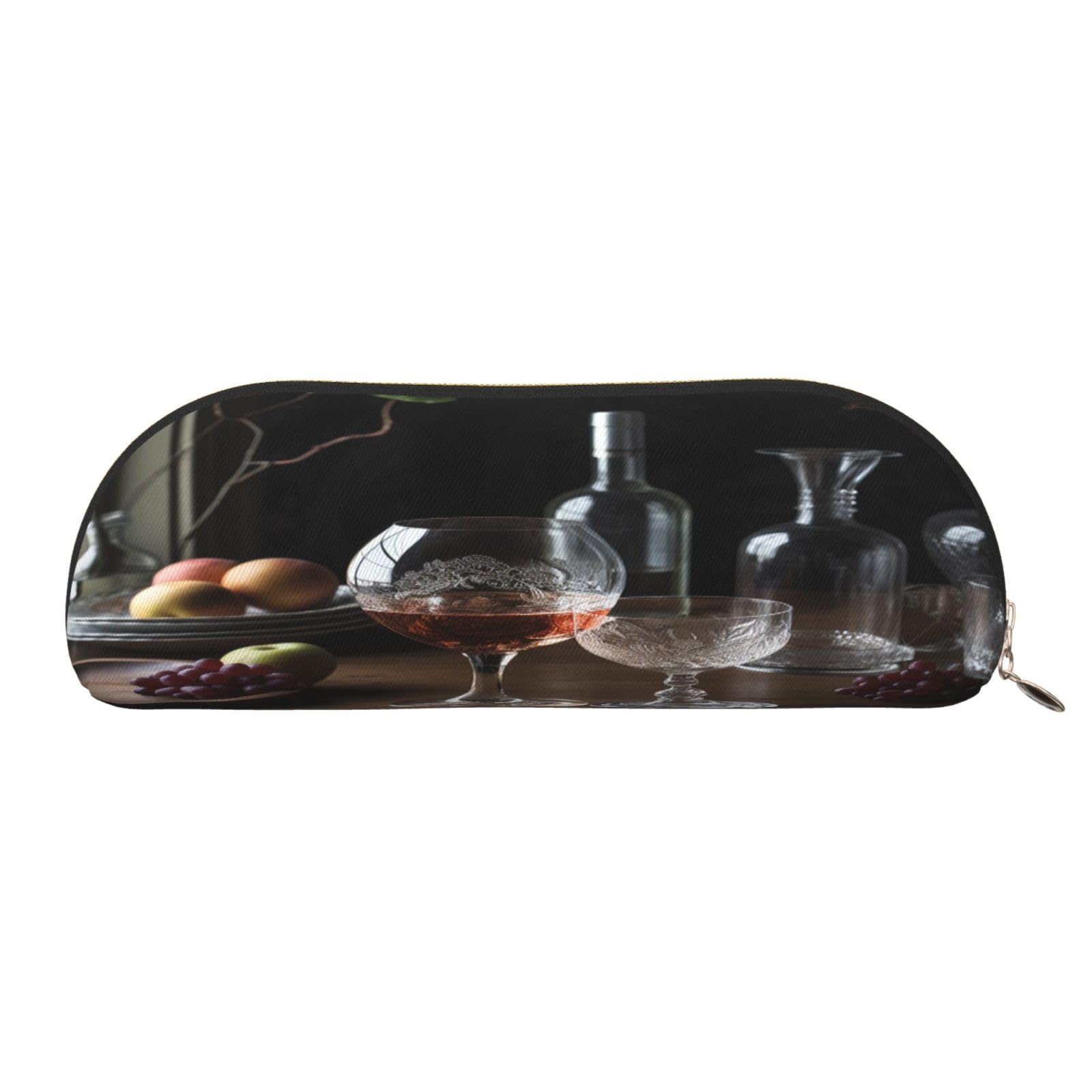 QMKFWT Wine Glasses Pencil Pouch Leather,Small Pen Bags With Zipper For Pencils,Pens,Markers,Makeups,Change,Coins