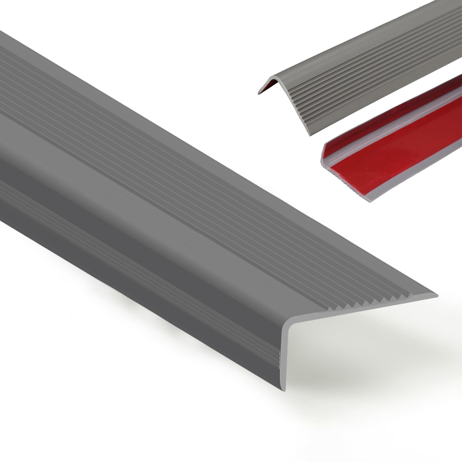 Tira De Vinilo Autoadhesiva Antideslizante Para Escalera, Borde De Escalón Antideslizante, Borde De Escalera De Goma De PVC, Perfil De Nariz De Escalera, Esquina De Gomma Para Cantos, Gris(Width 5cm G