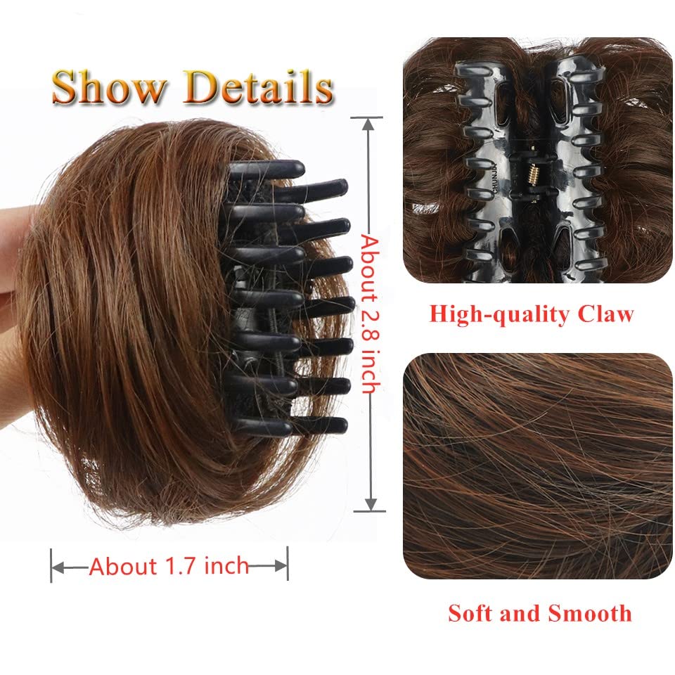Miniatura 3 de 2 piezas de mini garra de pelo sintético de moño sintético desordenado en moño desordenado, extensiones de cabello para mujeres y niñas
