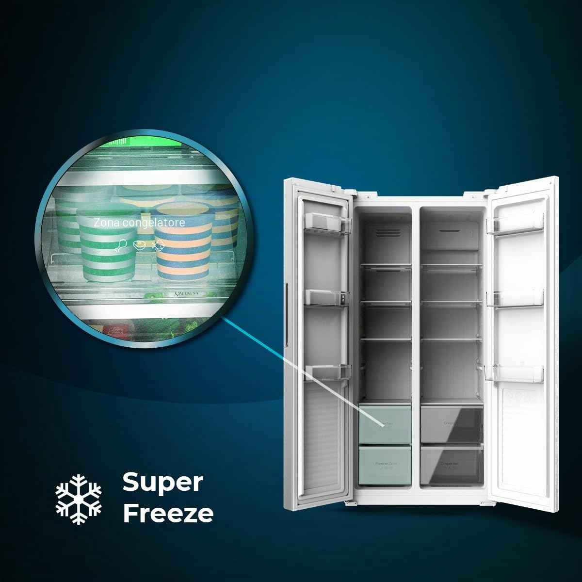 Cecotec Frigorífico Americano 2 Puertas Bolero CoolMarket SBS 430 Inox E. Side by Side de 430 L, Altura 176 cm y 84 cm Ancho, Sistema Multi Air Flow, Total No Frost, Motor Inverter Plus