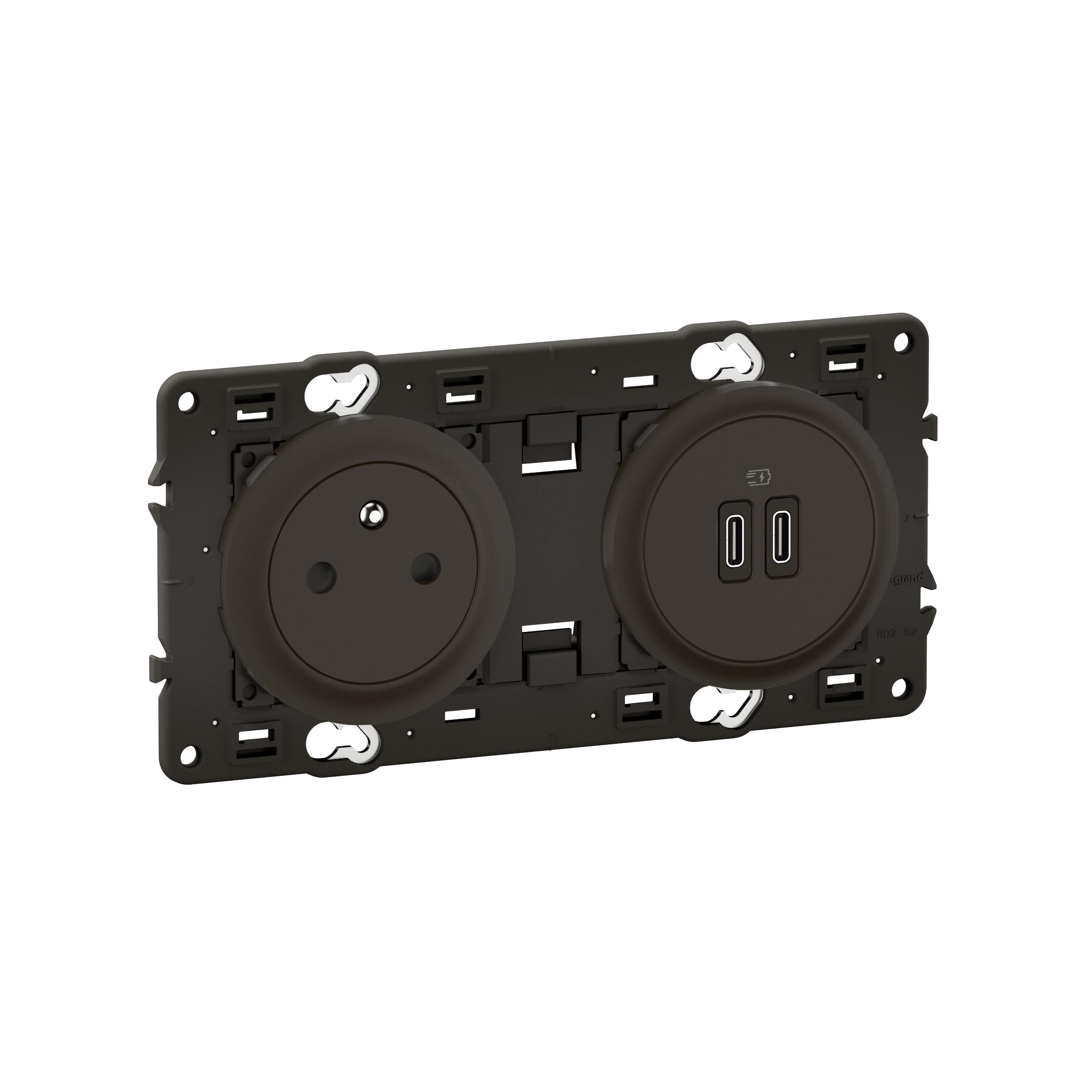 Legrand | Prise 2P+T Céliane et double prise USB Type-A + Type-C Power delivery 20W précâblées - à compléter avec une plaque - Noir
