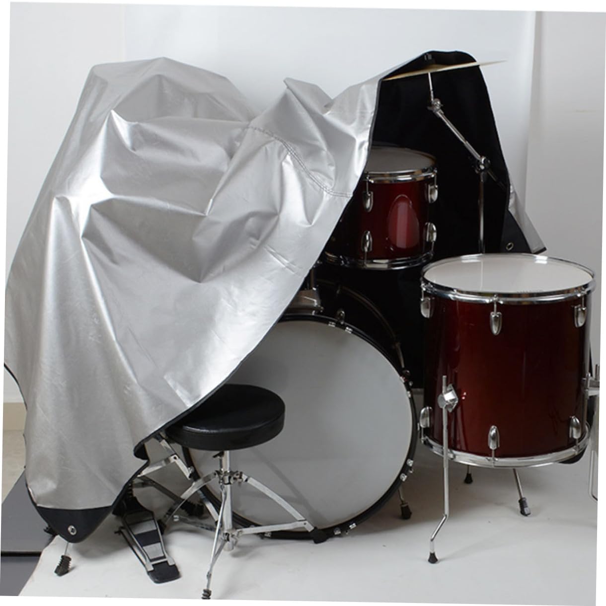 SOLUSTRE Funda para Batería y Resistente de Tela Oxford, Funda Flexible Negra y Plateada para Batería de Jazz, Cubierta Protectora Anti Polvo y Protección Solar para Instrumentos Musicales