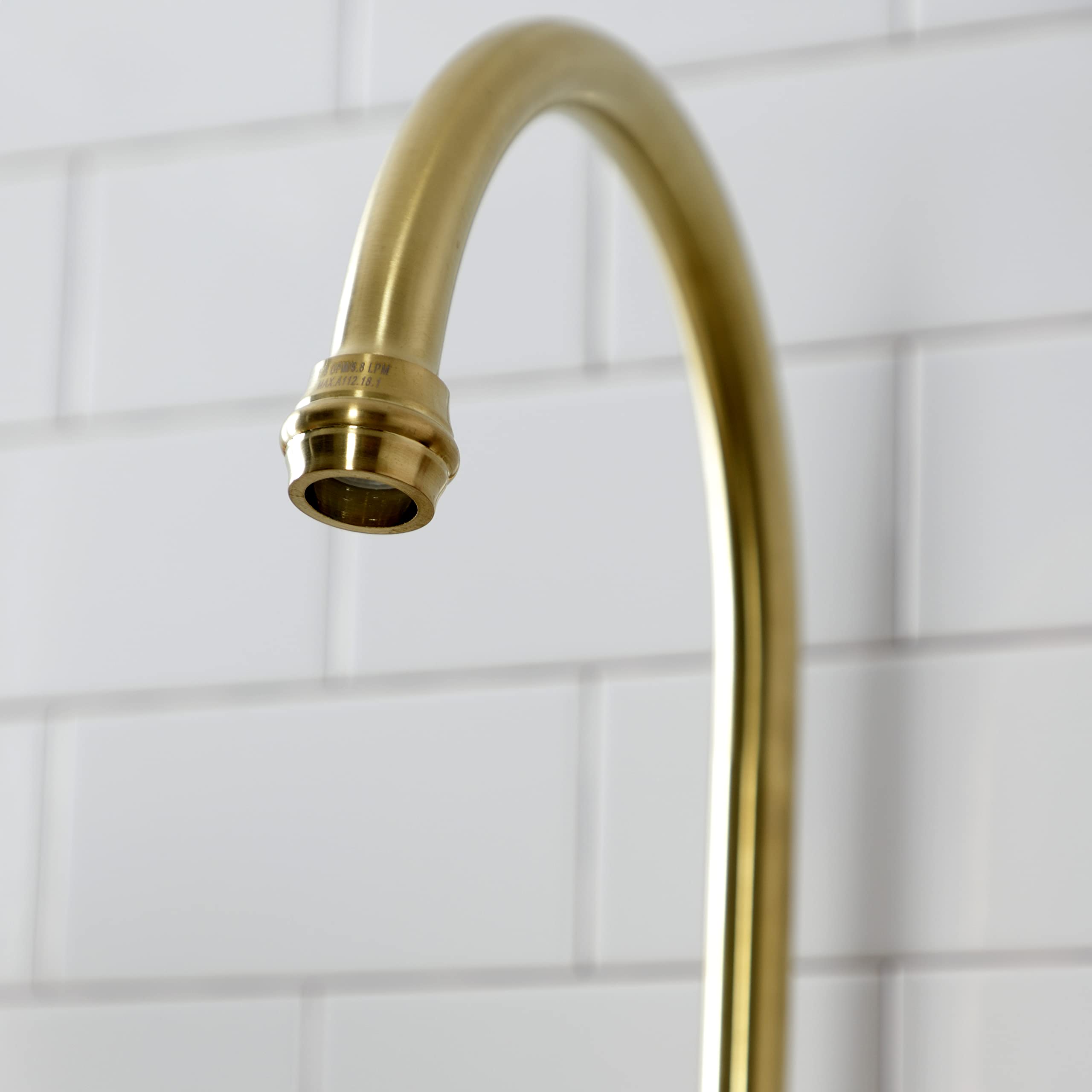 Kingston Brass KS7792TALBS Bridge Kitchen Faucet – 7.75” Spout Reach, Polished Brass Finish With Brass Sprayer, 3-Hole Deck Mount