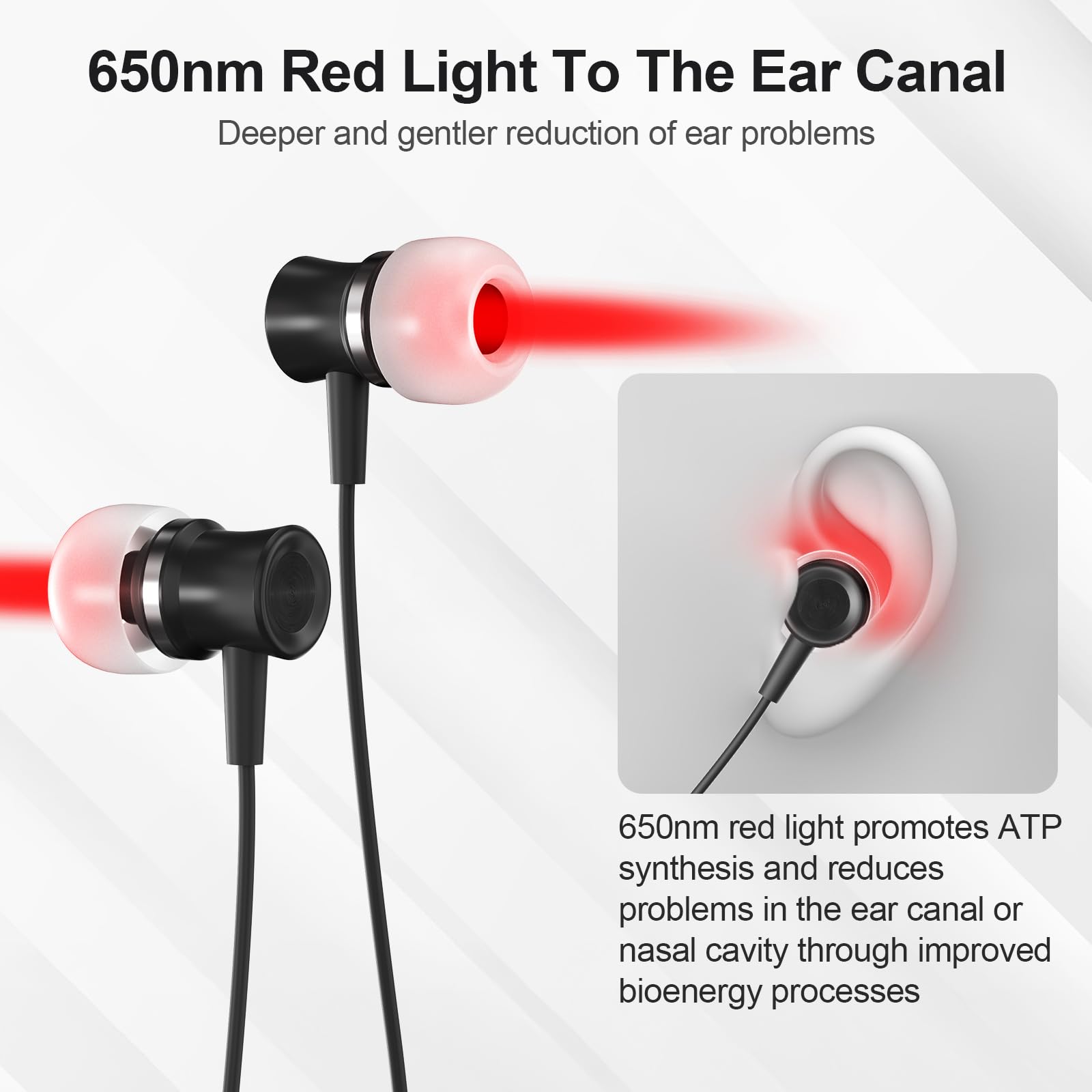 Acouphènes Bouchons Infrarouges, 2 en 1 Lumiere Rouge Bouchon d'oreille Acouphene - avec Lumière Rouge de 650 nm,Bouchons Infrarouges Acouphènes pour Réduire d'acouphènes (ne chauffent)