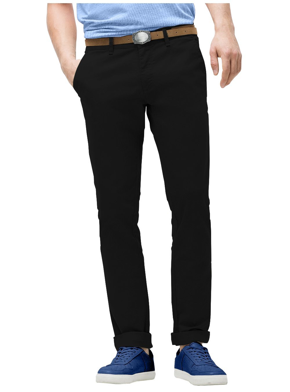 Slim Fit Cotton Mens Chino Trousers Machine Washable Branded Woven Tapered Pants