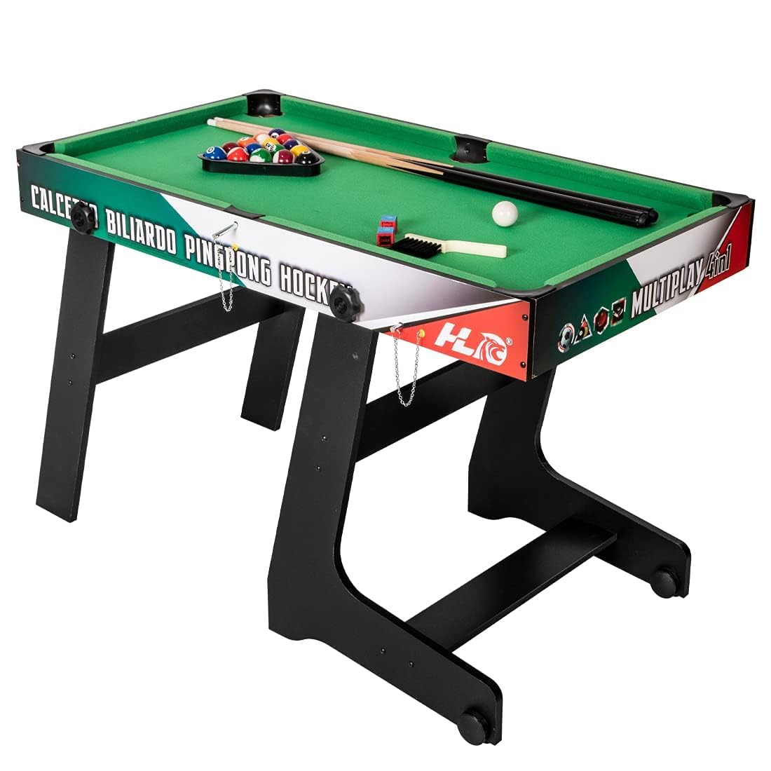 HLC Mesa Multijuegos 4 en 1 Plegable Fútbol Billar Snooker Tenis de Mesa Hockey
