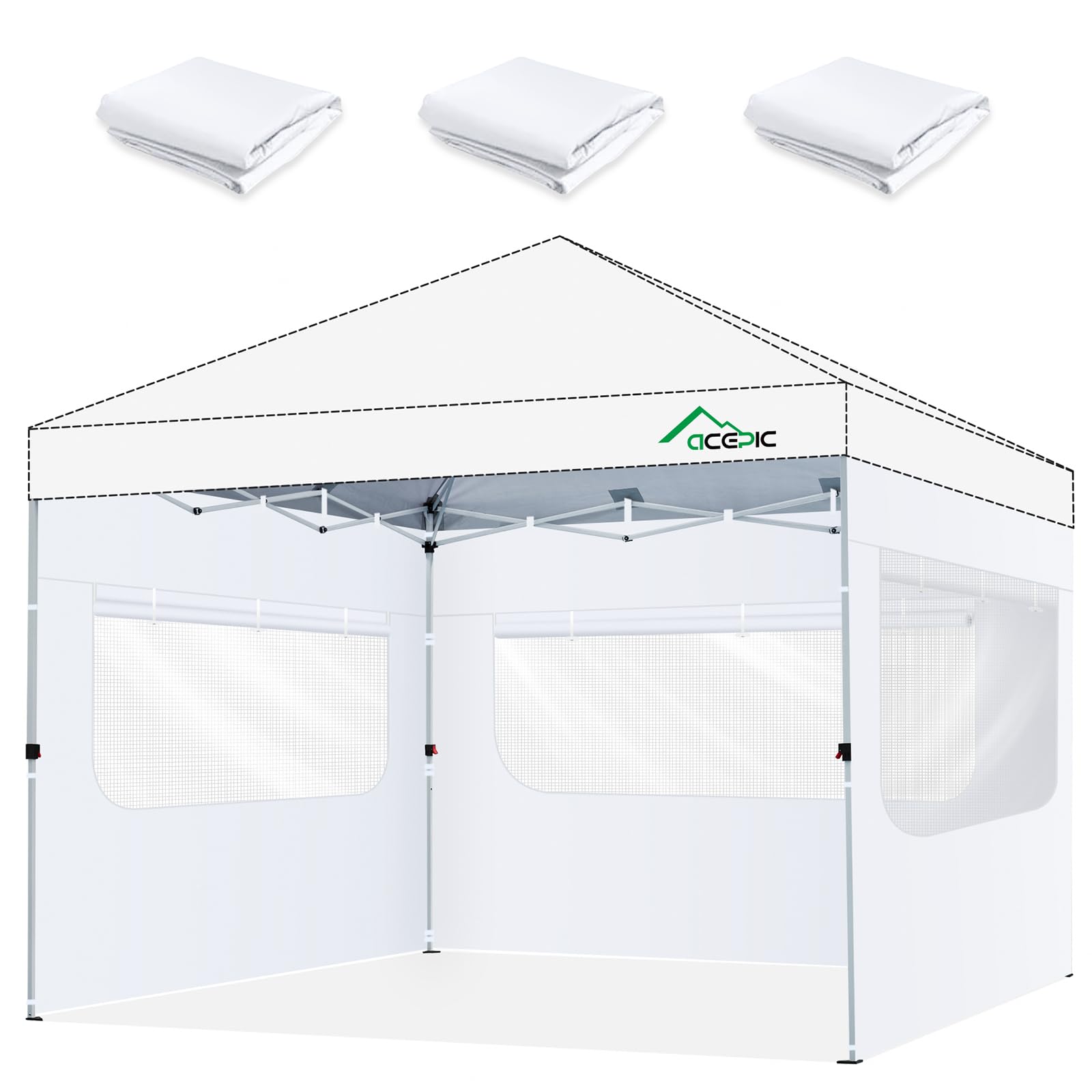 Photo 1 of Acepic Instant Canopy SunWall for 10x10 Pop Up Canopy Frame with Mesh Window and Zipper, 99% Rainproof and UV Protection for Outdoor, Viewing the Scenery, and Ventilation (3 PCS Sidewalls Only, White)