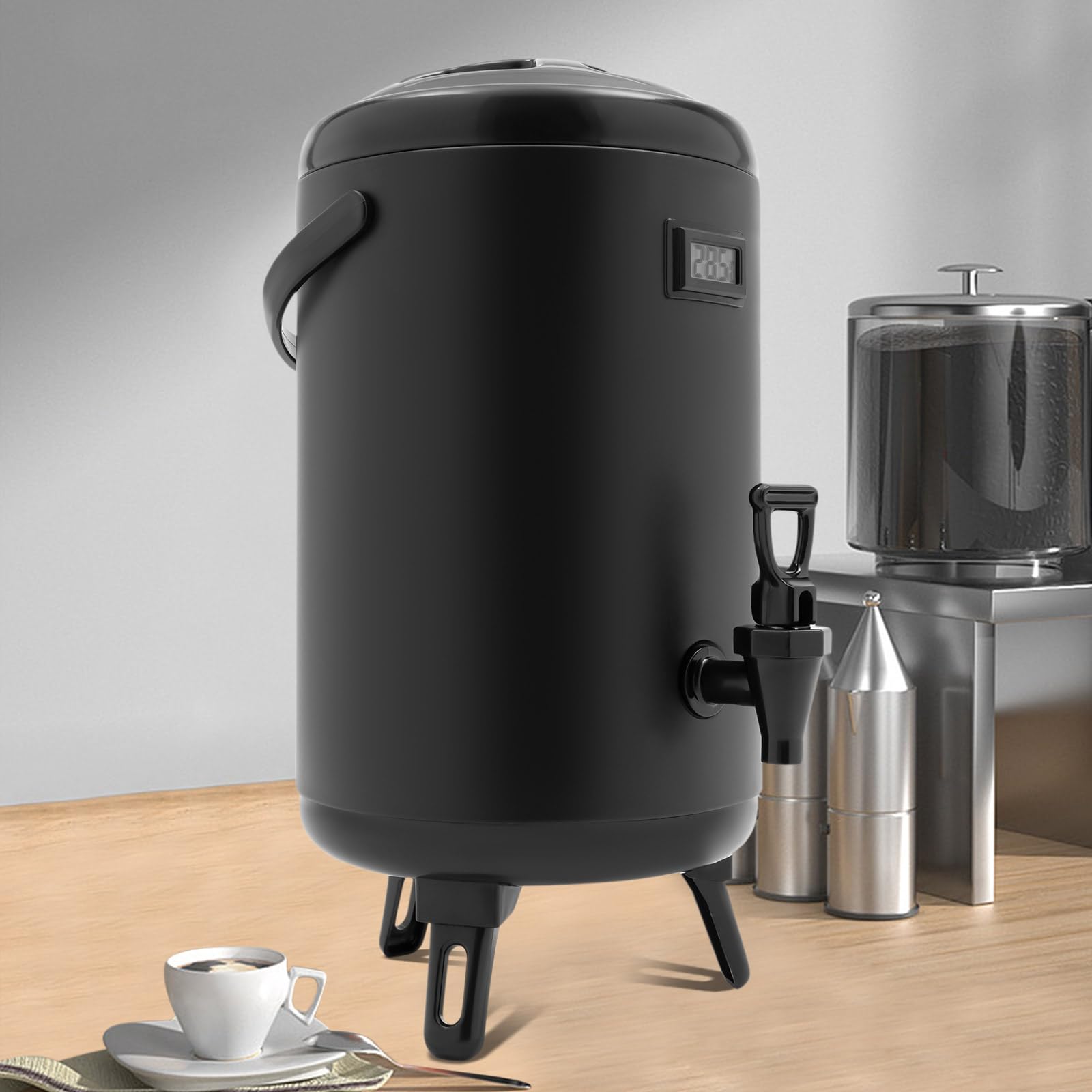 Dispenser di bevande isolato, 12 l, in acciaio inox, con indicatore di temperatura | Dispenser di bevande calde e fredde, urna per caffè e tè con rubinetto, ideale per feste, buffet, caffè, ristoranti, hotel