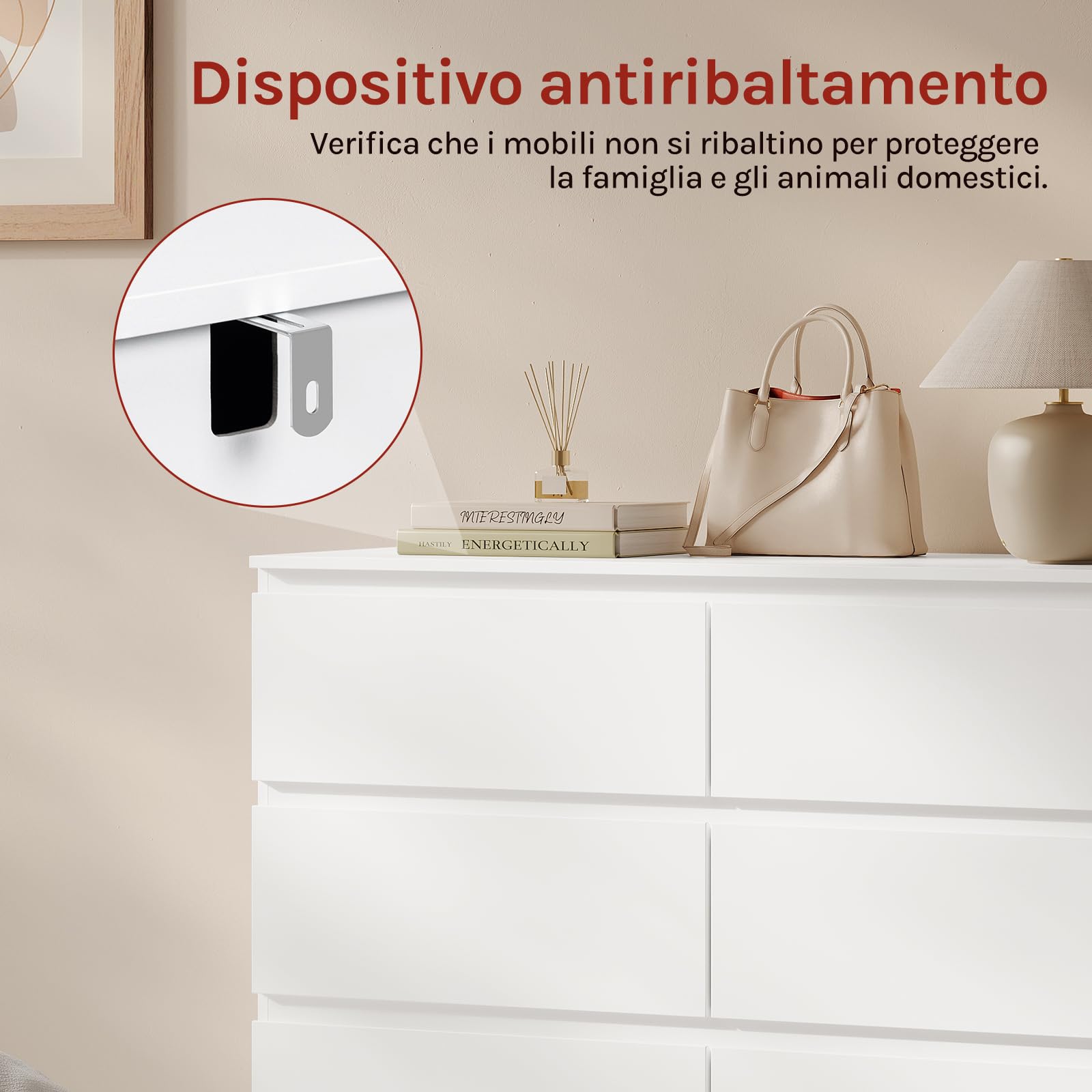 WOLTU Cassettiera, Mobiletto Salvaspazio | con 6 Cassetti, in Stile Moderno per Soggiorno, Camera da Letto e Corridoio, 100 x 36 x 69 cm, Bianco, Legno