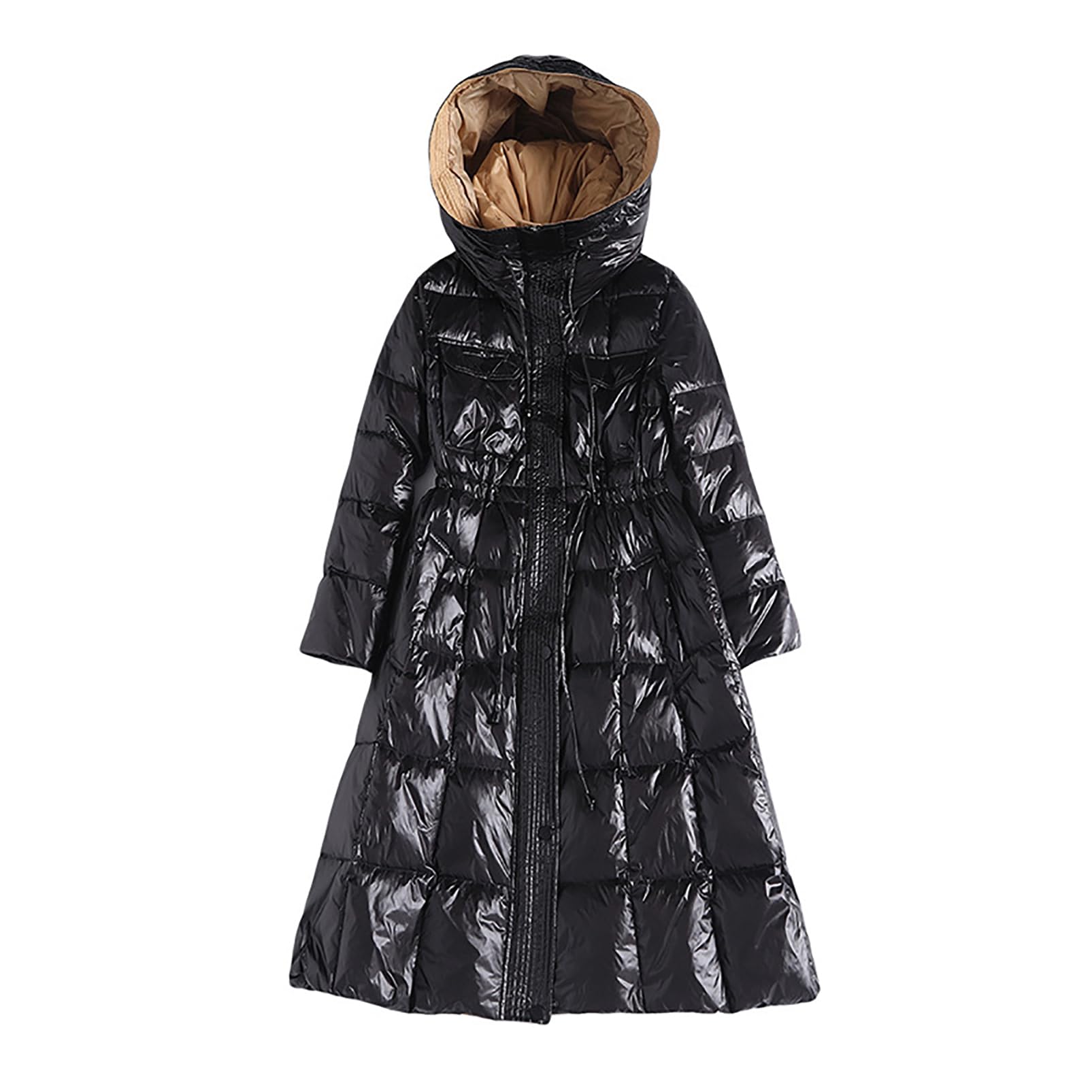 Women's Glossy Puffer Outerwear Jacket Hooded White Duck Down Jacket Long Thickened Winter Warm Tops Coats Jackets