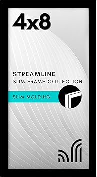 Americanflat 4x8 Picture Frame with Shatter-Resistant Glass - Streamline Collection - Thin Border Photo Frame for Tabletop and Wall Display - Hanging Hardware and Easel Stand Included - Black