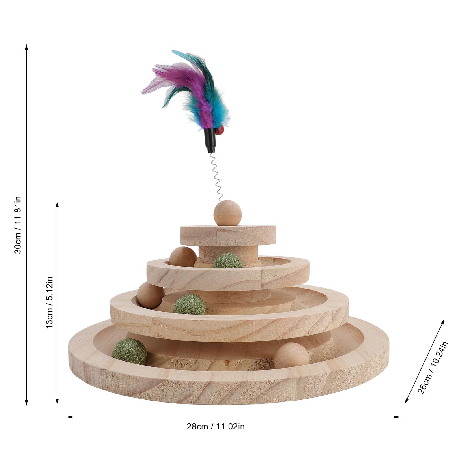 Asixxsix Rouleau de Jeu pour Chat à 4 Niveaux avec balles rotatives en Bois Massif. Jouet interactif pour Chatons avec Balle tournante.