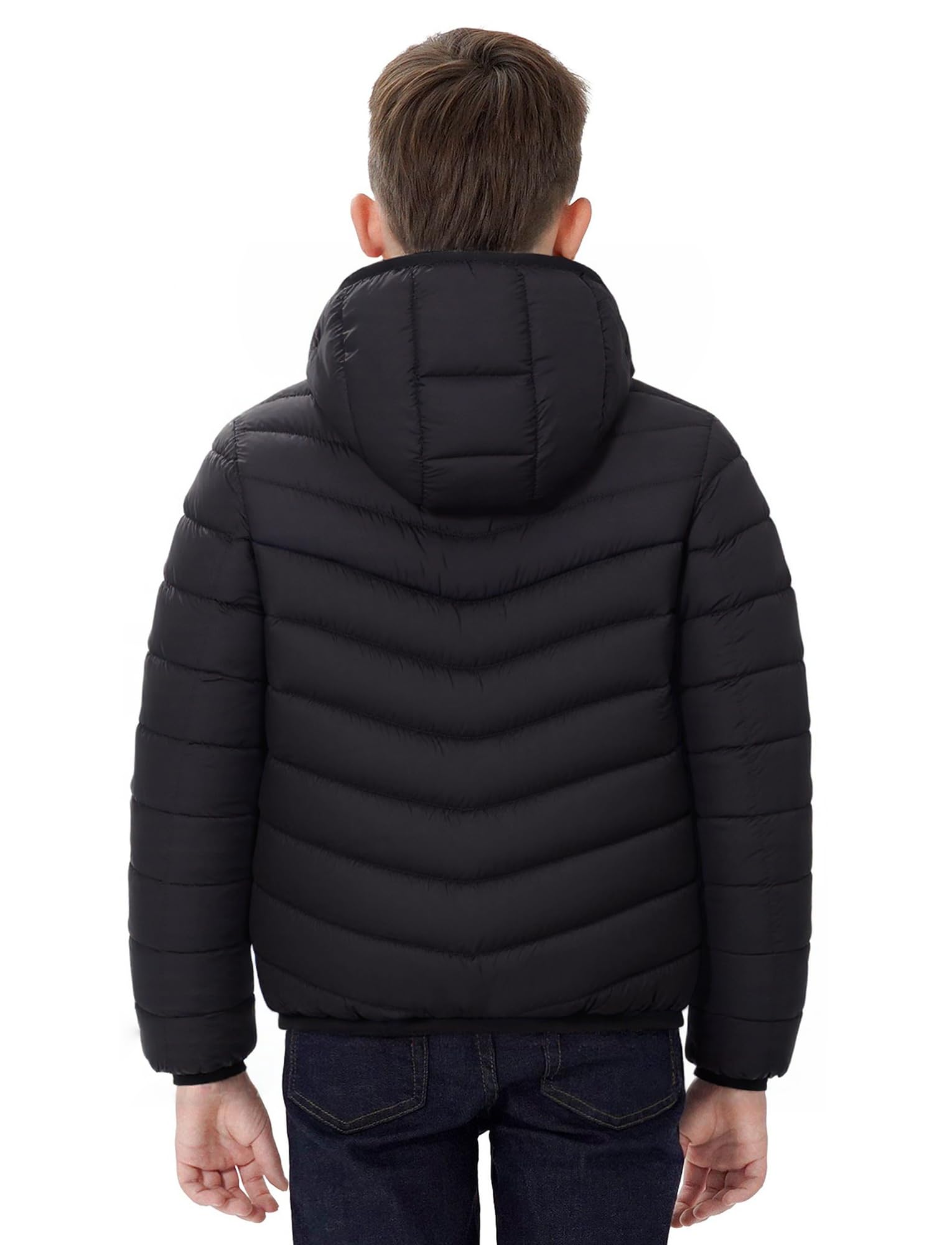 SEAUR Enfant Garçons Manteau Hiver Légère Doudoune à Capuche Manches Longues Chaud Veste Enfant Zippée Noir 11-12 ans