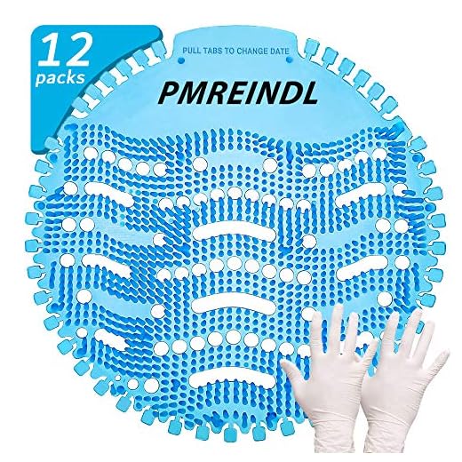 PMREINDL Urinal Screen & Deodorizer Anti-Splash & Odor Neutralizer(12-Pack+Clean Gloves) by FANS&FUN for Bathrooms, Restrooms, Office, Restaurants, Schools"Blue:Ocean Mist Fragrance" (Blue)