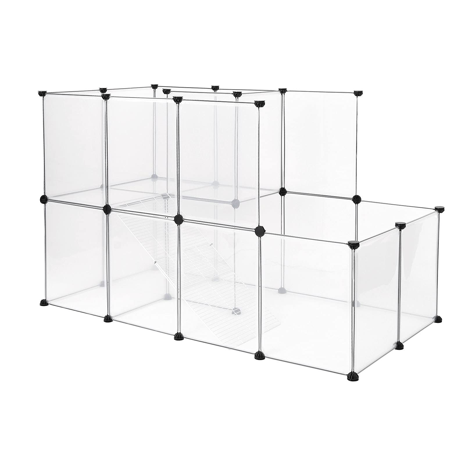 lionto Wybieg dla królików z łatwego w pielęgnacji tworzywa sztucznego, 2 piętra 145 x 73 x 93 cm, rozszerzalny wybieg dla małych zwierząt, prosty system wtykowy i łatwe czyszczenie, do wewnątrz i na