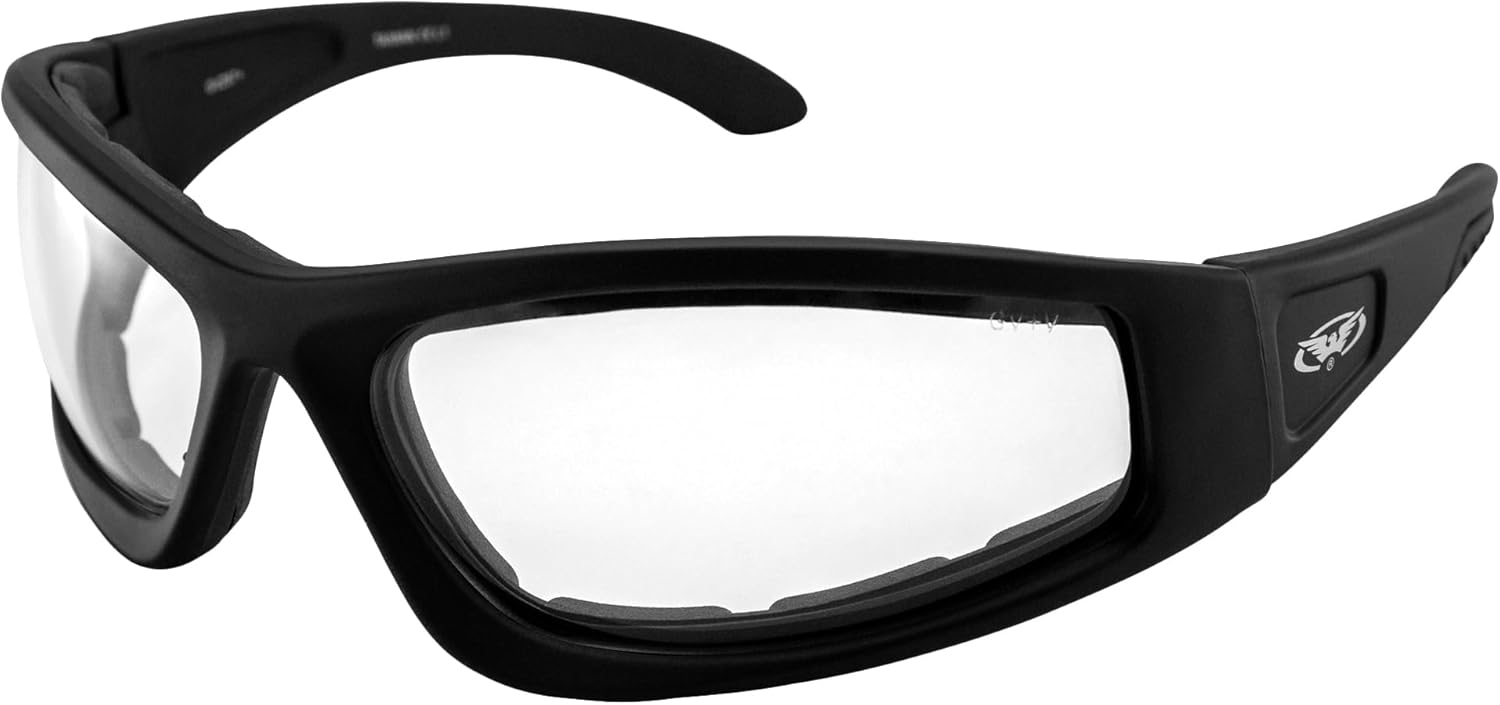 Global Vision Triumphant 24 Auto-Darkening Padded Motorcycle Sunglasses Gloss Black Frames Photochromic Lenses Clear to Smoke ANSI Z87+