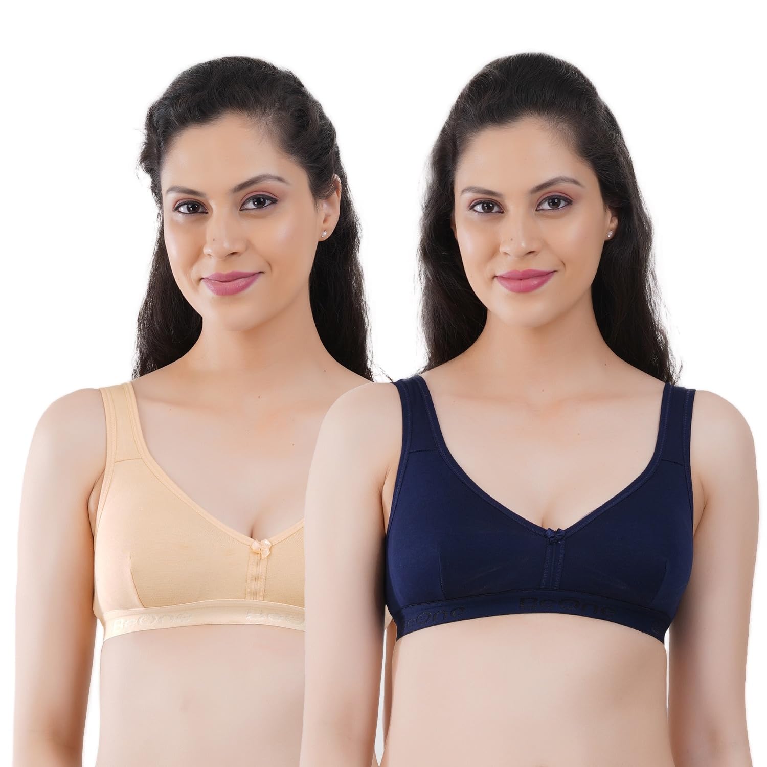 be one Sports Bra for Women, Wireless Non Padded Full Coverage Slip-On Active Bra with Wide Straps, Breathable Cotton Comfort (Pack of 2)-picture-23