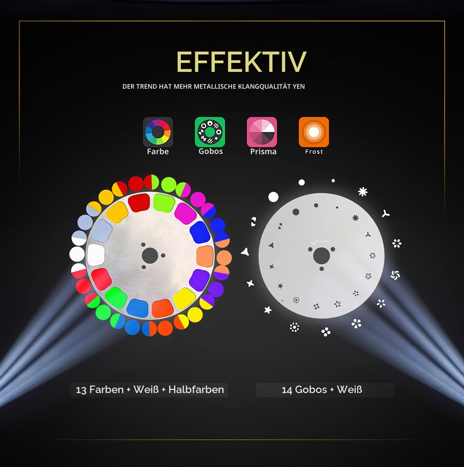 SHEHDS Bühnenleuchten 180W, 14 Gobos 11 Farben Scheinwerfer, Strahl/Frost/Prisma/Zoom Effekt, 18 Facett Prisma DMX512, 120mm Durchmesser Objektiv, DJ Bühne für Hochzeitsparty Tanz (230W, 230, Watt)