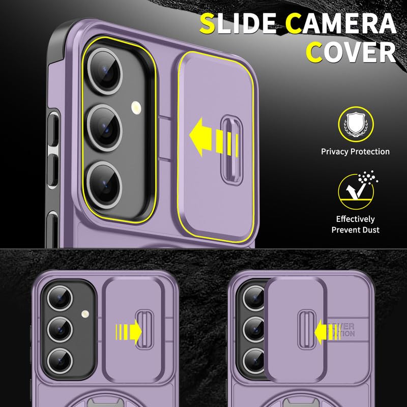 Image of LuxuryKase Shockproof Rugged Case for Samsung Galaxy S25 Plus | Slide Camera Cover | 360 Rotating Ring Kickstand | Military-Grade Protection - Lavender Purple
