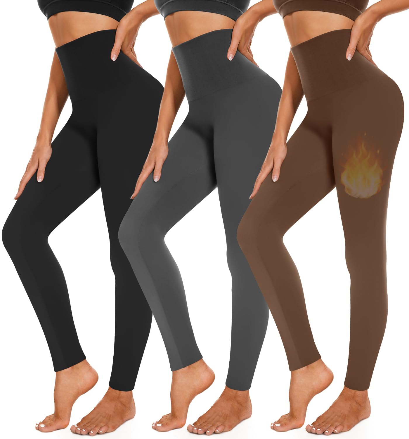 Photo 1 of 3 Pack Fleece Lined Leggings Women High Waisted Warm Winter Yoga Pants for Women Thermal Running Workout Leggings