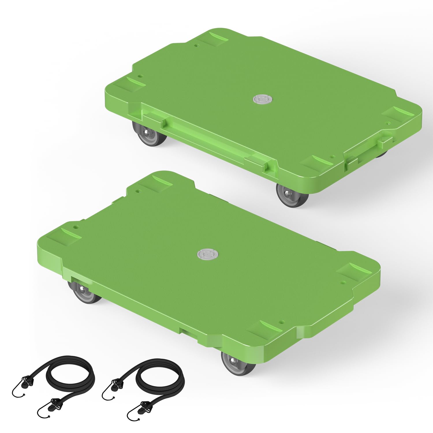 Chariot à roulettes Plat 42 x 29 cm, Design splicable, capacité 227 kg, roulettes pivotantes 5 cm pour Tous sols, idéal pour Maison, Bureau, Garage avec 2 Sangles élastiques (Lot de 2, Vert)