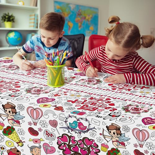 Image of OHOME Valentines Coloring Tablecloth - Valentines Decorations |Valentines Crafts for Kids- Valentines Gifts Decor Accessories Party Favors Classroom School Valentine Backdrop,54 inch x 88 inch