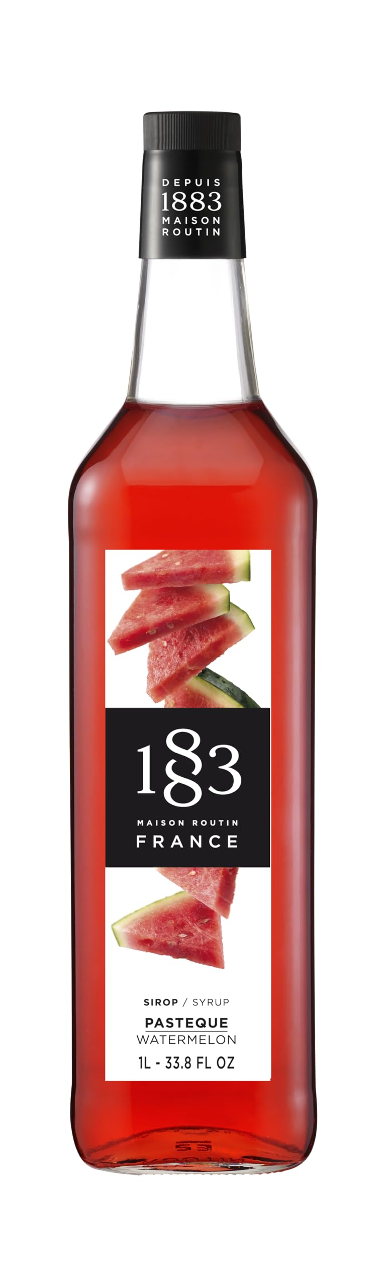 1883 Maison Routin Premium Watermelon Syrup Made with Pure Cane Sugar for Cocktails, Mocktails & Smoothies - Fresh Fruit Flavour, No Preservatives - 1L Glass Bottle