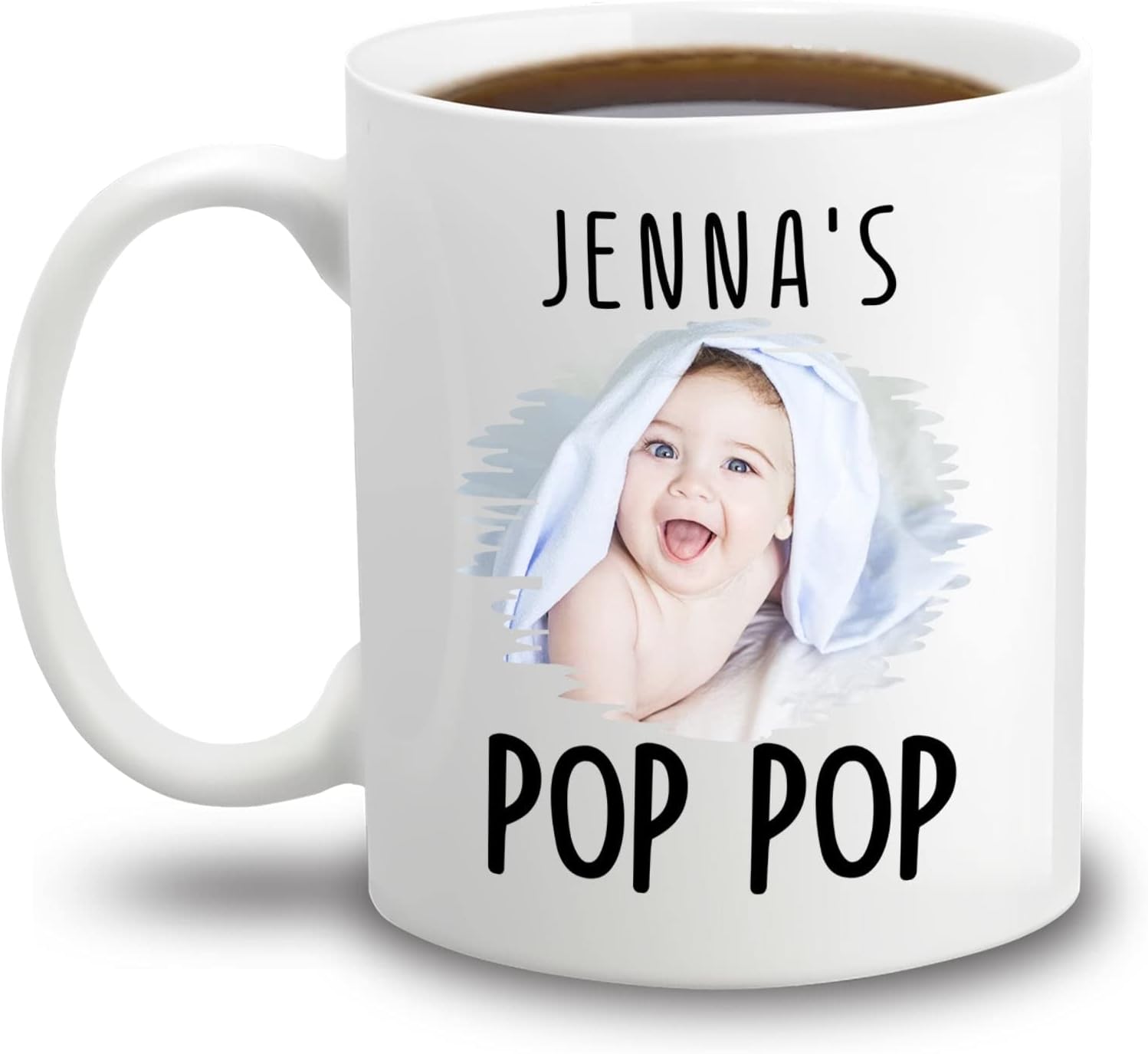 BixDoriPersonalized Pop Pop Coffee Mug, Customized Pop Pop Mug With Photo, New Baby Gift for Papa Grandpa Men, Grandfather Cups, New Grandad Gift From Family, Grandpa White Ceramic Mug 11oz or 15oz