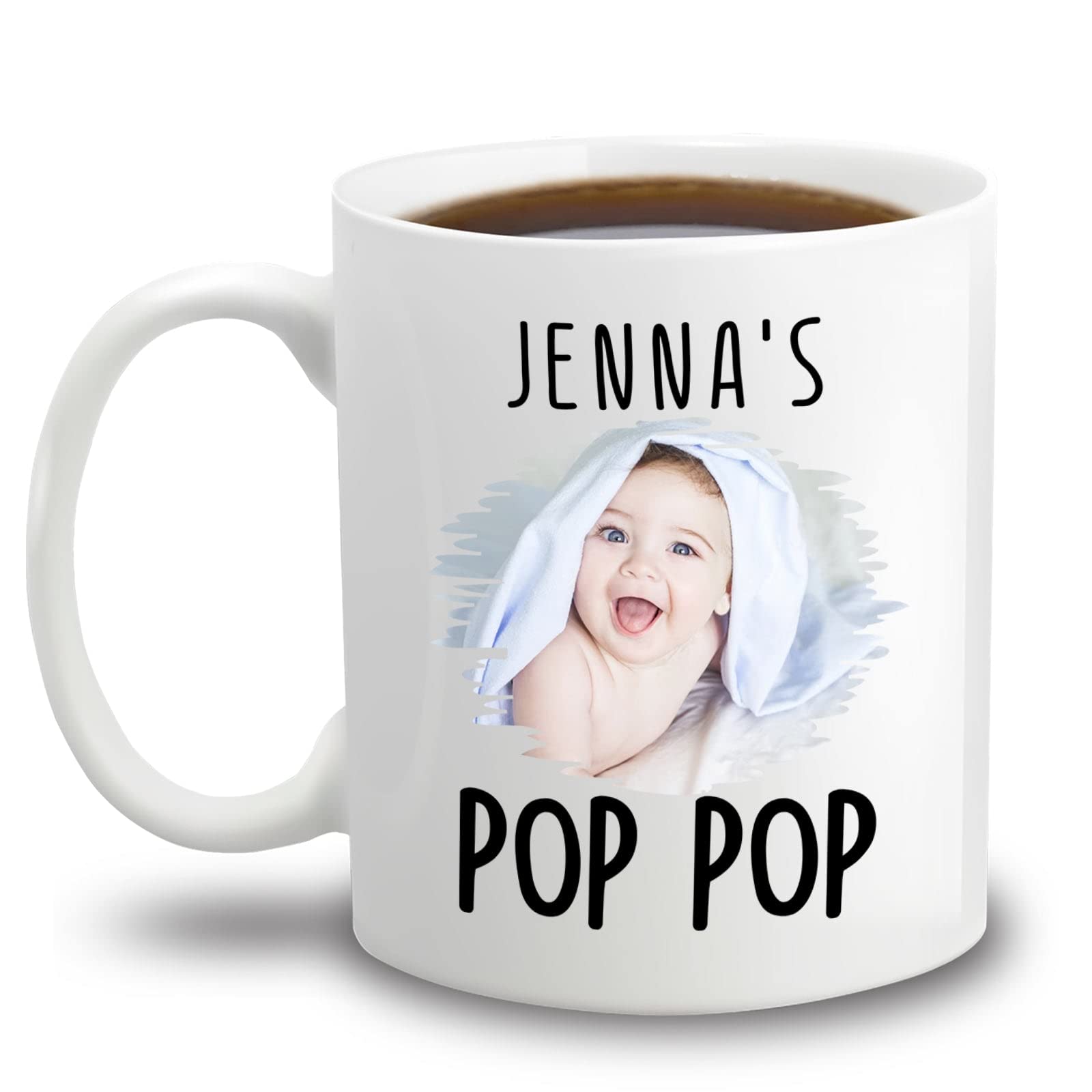 BixDoriPersonalized Pop Pop Coffee Mug, Customized Pop Pop Mug With Photo, New Baby Gift for Papa Grandpa Men, Grandfather Cups, New Grandad Gift From Family, Grandpa White Ceramic Mug 11oz or 15oz