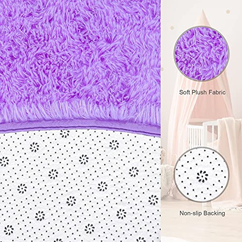 Yj.gwl Fluffy Round Rug Nursery Rug, Purple Circle Rug Kids Rug For Playroom, Fuzzy Rug Circular Carpet For Bedroom Living Room, Shaggy Rug For Cute Room Decor For Baby Teen Girls, 4 X 4 Feet #TOP3