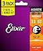 Elixir Strings 16547 Acoustic Phosphor Bronze Guitar Strings with NANOWEB Coating, 3 Pack, HD Light (.013-.053)