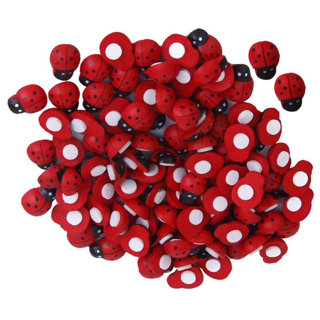Peosaard Wooden Ladybug Sticker 100Pcs Miniature Garden Bonsai Decor Kid DIY Craft Mini Wooden Ladybird, Ladybug Sticker