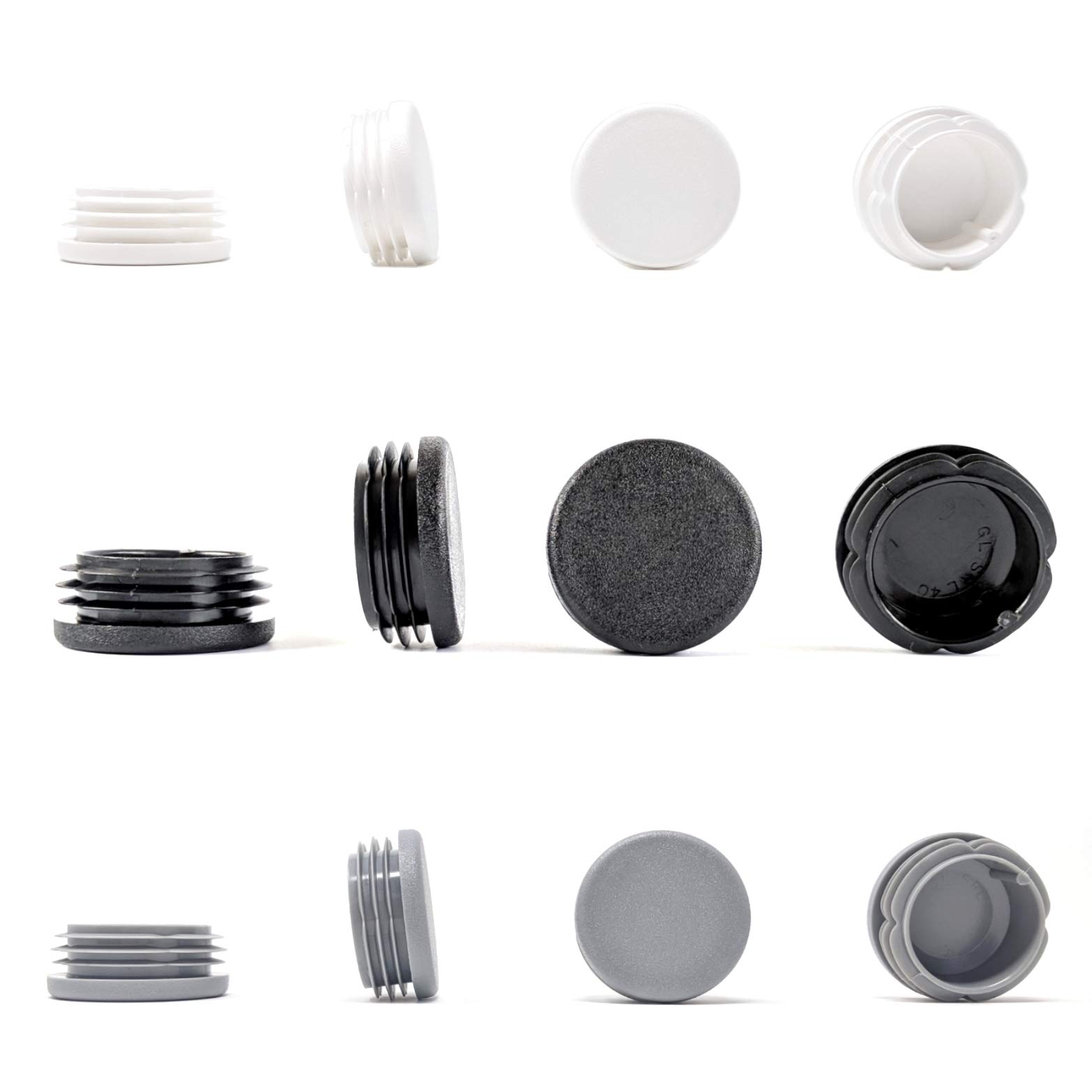 Round Tube Inserts End Caps, Varierty of Sizes in Black, White or Grey - Made in Germany (Please See Diagram Before Ordering) 40mm, Black, Pack of 8 — image 1