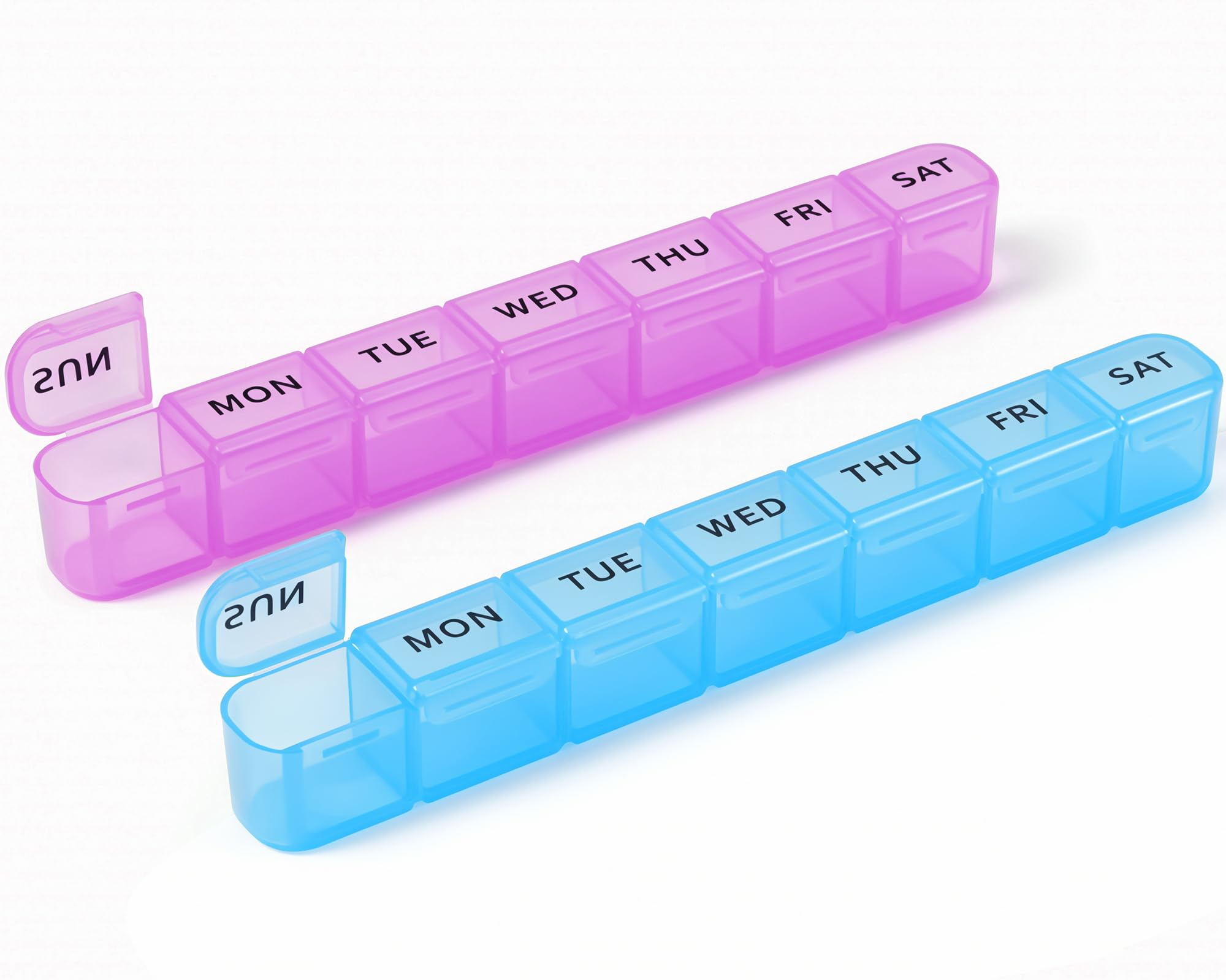 2 Pack Weekly Pill Organizer Large 7 Day Pill Box BPA-Free Travel Medicine Case Easy Open Secure Close