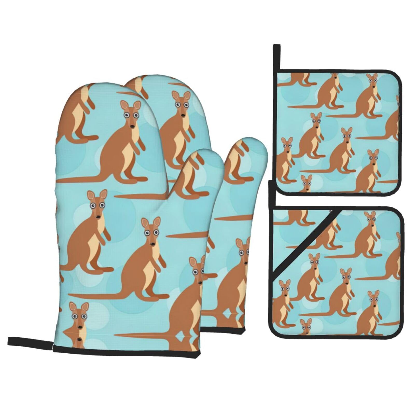 Funny for Kangaroo Zoo Print Oven Microwaving Waterproof Kitchen Gloves for Baking Grilling Holiday Cooking