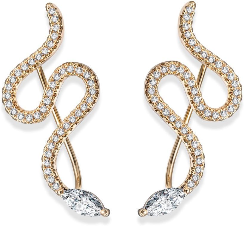 EAR VINES Snake Ear Cuff Pin CZ Crystal Ear Climbers Earrings