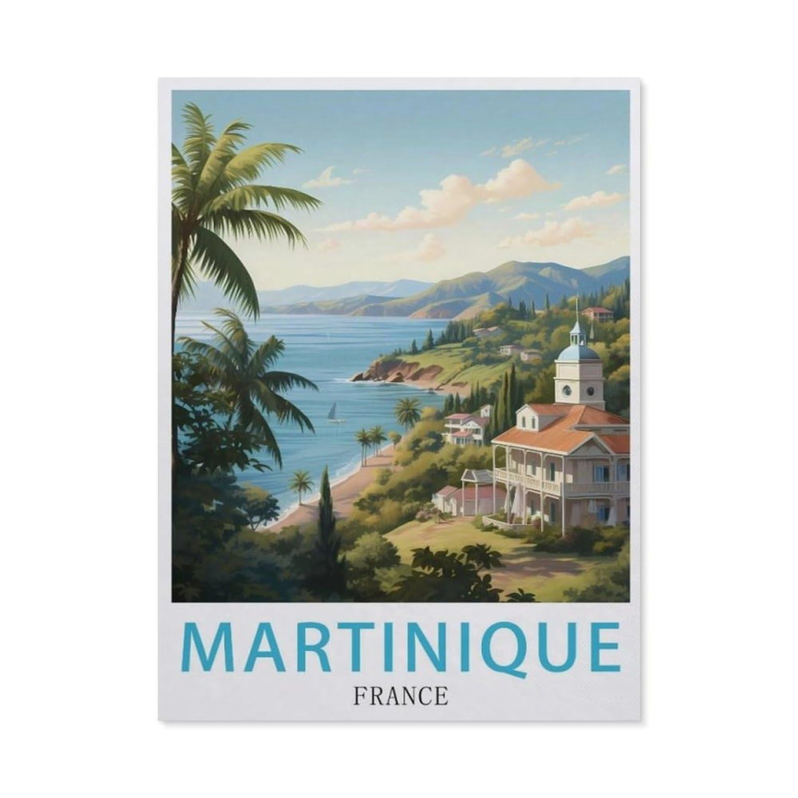 Paint by Numbers for Adults Kids Beginner，Martinique France Vintage Travel Poster，DIY Acrylic Painting by Numbers Kits with Brushes Acrylic Pigment Home Decoration Brithday Gifts(40x50cm-BB55 — image 1