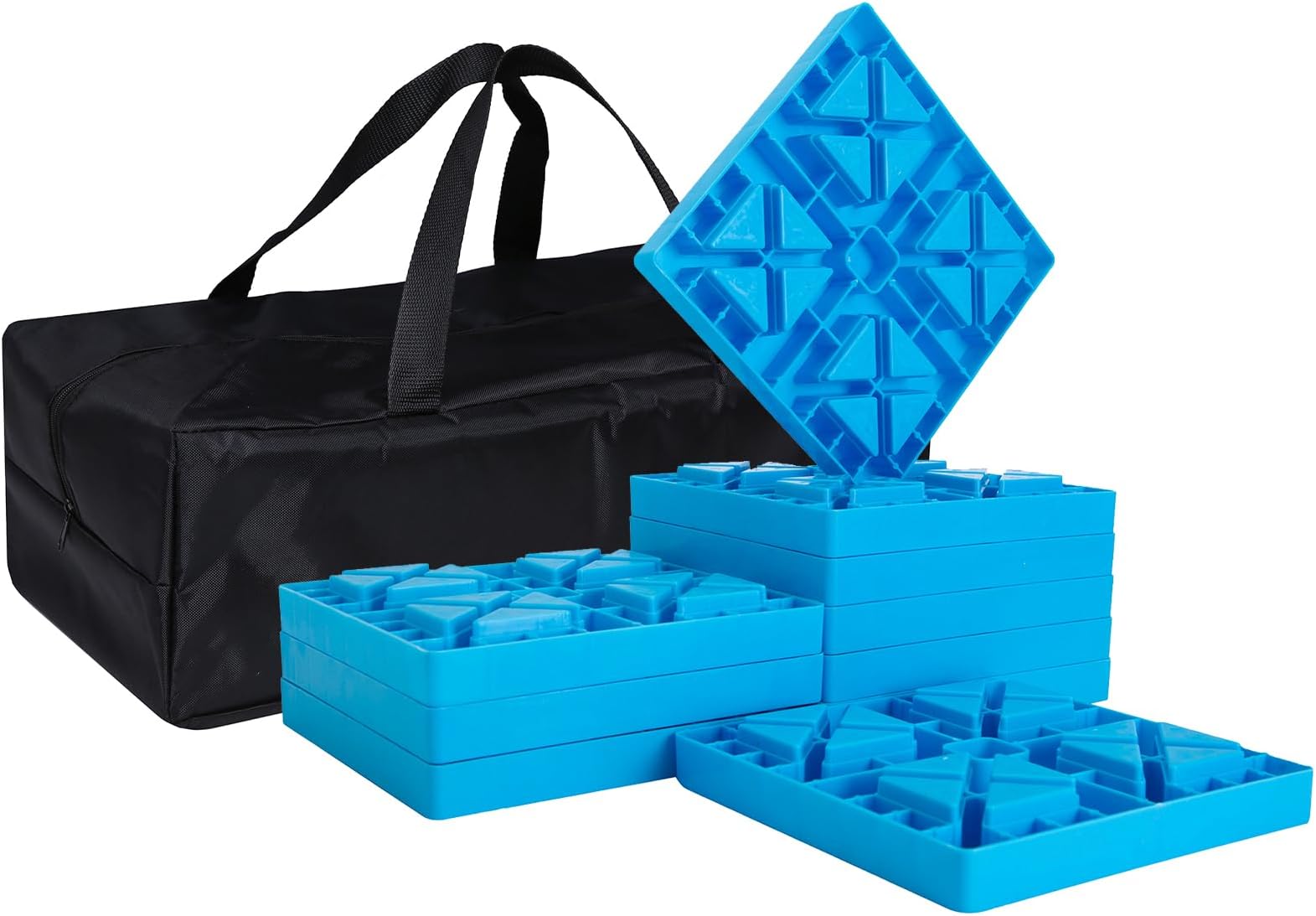 GarfatolRvRV Leveling Blocks, Ideal for Leveling Single and Dual Wheels, Heavy Duty Rv Leveling Blocks and Chocks Anti-Slip Pads Design, Camper Levelers 10 Pack with Carrying Bag (Blue)
